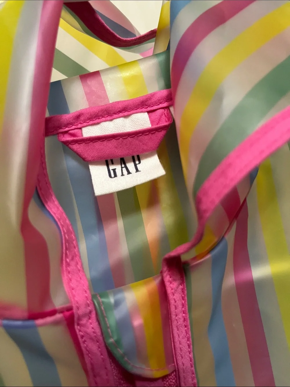 GAP Girls' Pastel Multicolor Striped Hooded Raincoat with Pink Trim Sz 3Y